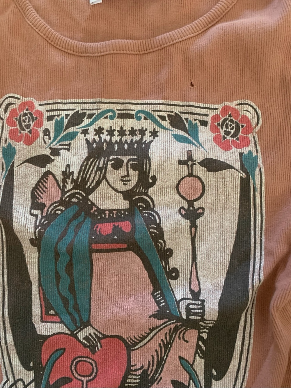 Daydreamer Free People Empress Tarot Card Ribbed Pink Short Sleeve Baby Tee L - Picture 2 of 4